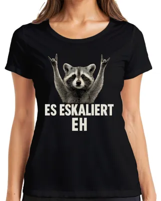 Produktbild von Es eskaliert eh Waschbär Rocker Party Humor Vintage Retro lustig Damen T-Shirt, Schwarz, M
