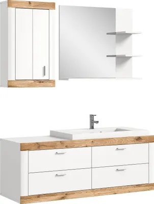 Produktbild von Badkamermeubel aus Eichenholz - Weiß - Zeitloses Design - - 3-teilig - Spiegel - Wartungsarm - 70 cm x 50 cm x 60 cm