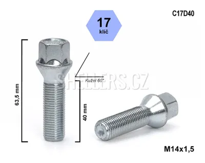 Obrázek produktu pro Kolový šroub M14x1,5x40 kužel, klíč 17, C17D40 výška 63,5 mm