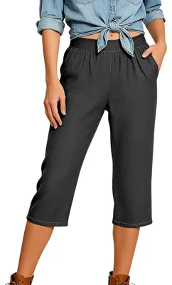 Produktbild von Capri-Jeans mit elastischem Bund und geraden, weit geschnittenen Beinen – Grau