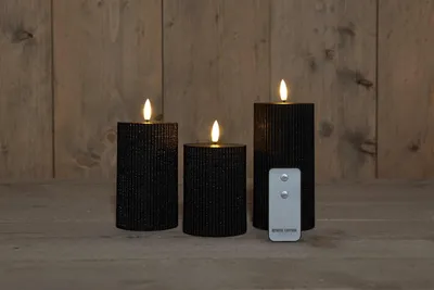 Productafbeelding van B.O. 3Pcs 3D Wick Black Ribbel Candle kaars 7,5X1012,515 cm Rusti Anna's Collection