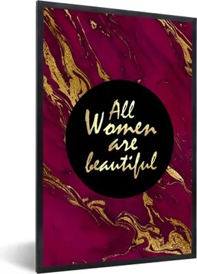 Produktbild von MuchoWow® Gerahmtes Poster Zitat - Frau - Gold - Bordeaux 60x90 cm - Poster mit Schwarzem Bilderrahmen Wandposter Rahmen Foto Bilder - Kunst