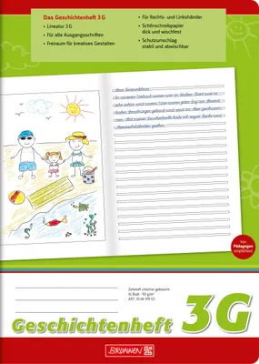 Immagine prodotto di BRUNNEN 104499103 Libro di storie A4 pagina sinistra sfoderata per illustrare storie, pagina destra per la scrittura scolastica per tutti i caratteri di base, Lin. 3G