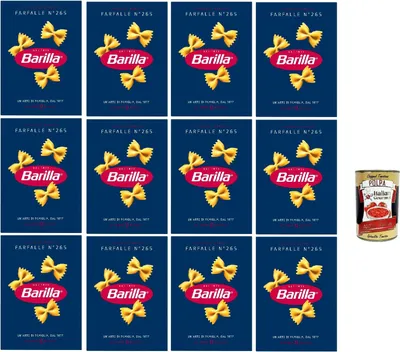 Produktbild von Barilla Farfalle N.265 – 12×500 g Schleifenpasta aus Hartweizengrieß, ideal für Saucen & Salate, al dente in 12 Min., hergestellt in Italien + Italian Gourmet polpa