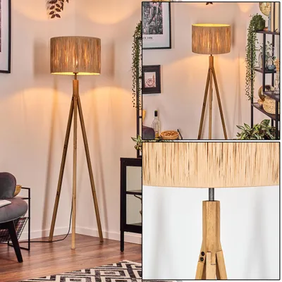 Produktbild von Mila Stehlampe mit Holzfuß und Schirm aus Bast
