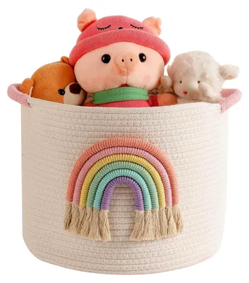 Produktbild von Aufbewahrungskorb für Spielzeug im Kinderzimmer, Organizer für Wickeltisch aus Baumwollseil mit Regenbogen-Motiv