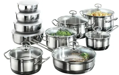 Produktbild von Karcher Topfset Jasmin (Edelstahl, 20-teilig, inkl. Glasdeckel und Edelstahl Schüssel Set, Induktion)