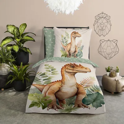 Produktbild von Traumschlaf Bettwäsche Dino green 135x200 cm + 80x80 cm