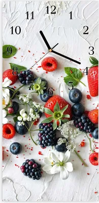 Produktbild von Wanduhr aus Glas mit Motiv Bunte Beeren- 30 x 60 cm - inkl. Aufhängesystem