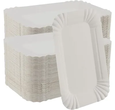 150 weiße Papier-Tortenplatten, rechteckig, 16 x 10,5 cm