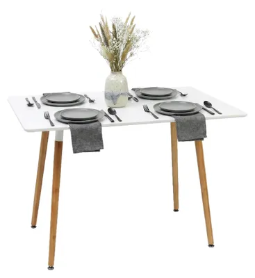 Produktbild von Relaxdays Esstisch, eckig, HxBxT: 75 x 110 x 70 cm, MDF & Bambus, 4 Personen, skandinavischer Esszimmertisch, weiß/natur