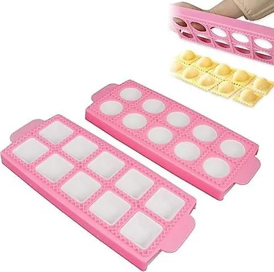Produktbild von 2 Stück Ravioliformen mit 10 Gitter, Form für Runde Eckige Ravioli, Hochwertigen Ravioli Ausstechformen, Knödelform, Ravioliformer Set für Die Herstellung Von Ravioli, Kuchen, Knödel (Rosa)