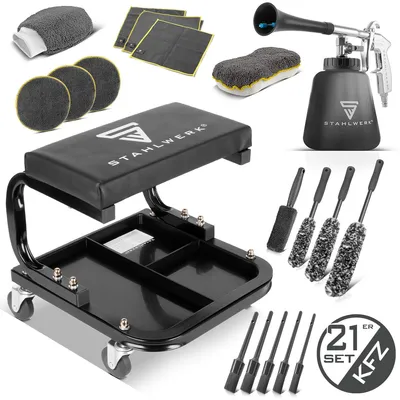 Image de STAHLWERK Kit de nettoyage de détail automobile avec tabouret à roulettes Tornado Pistolet de nettoyage