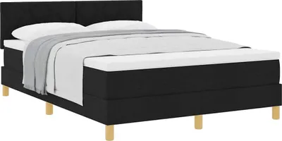 Image de Lit Boxspring avec matelas Noir 140 x 190 cm Tissu