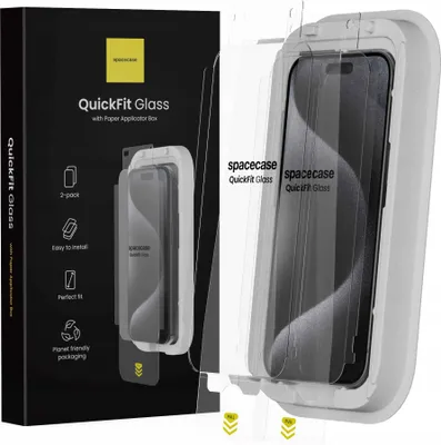 Zdjęcie produktu dla 2x Szkło hartowane z aplikatorem SPACECASE QuickFit Glass do IPhone 15 Pro Max