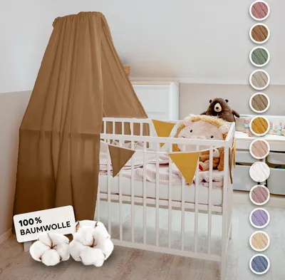 Produktbild von Handgefertigter Musselin Betthimmel aus 100% Baumwolle für Babybett