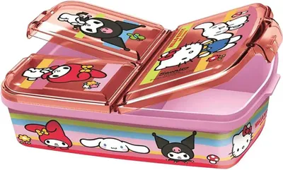 Productafbeelding van Hello Kitty en vrienden, kinderlunchbox, premium kwaliteit, broodtrommel, ontbijtbox, lunchbox met 3 compartimenten