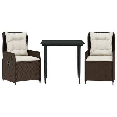 Produktbild von 3-tlg. Garten-Essgruppe mit Kissen Braun Poly Rattan