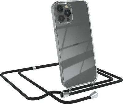 Produktbild von EAZY CASE Handykette kompatibel mit Apple iPhone 12 Pro Max, Handyhülle mit Umhängeband, Handykordel, Schutzhülle Clear, Band in Schwarz