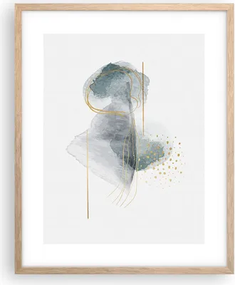 Produktbild von Gerahmtes Poster - Rahmen in heller Eiche - Aquarell Flecken Gold - 40x50 cm - Wand Bild - Wanddeko - Wandbilder - Kunstposter - Wandposter - Bilderrahmen - Bilder - Kunstdruck - P2NPA40x50-4830