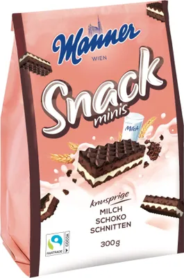 Produktbild von Manner Snack Minis Kakaowaffeln mit Milch und Schoko Füllung 300g