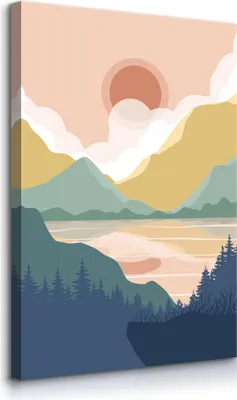 Produktbild von Muralo Leinwandbild Canvas für Büro LANDSCHAFT Berge Wald See Sonne Wolken Boho Br. 70cm x Hö. 100cm