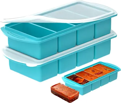Produktbild von Extra große Silikon-Gefrierbehälter – Set mit 2 Stück – Silikon-Eisformen für Suppen – Eiswürfel – Silikon-Gefrierbehälter mit Deckel