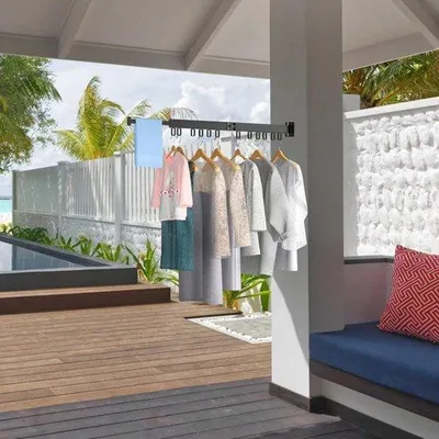 Produktbild von Kleiderstange für Wandmontage, 360-Grad-Drehung, schwarz, zweischichtig