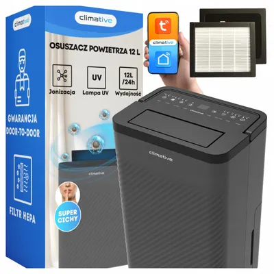Zdjęcie produktu dla Osuszacz powietrza 12l oczyszczacz Czarny 2w1 Climative DH-12 Nexi ION UV Wifi ION HEPA do 20m² Smart Life, Tuya, Jonizacja, Tryb snu