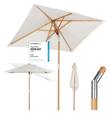 Produktbild von Sekey 200x150 cm Rechteck Holz Sonnenschirm UV50+ Creme Garten Balkon Terrasse
