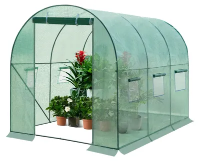 Produktbild von Gewächshaus - Foliengewächshaus - 300 x 200 x 200 cm - Winterfest - Folientunnel - Tür - 6 Fenster - Grün