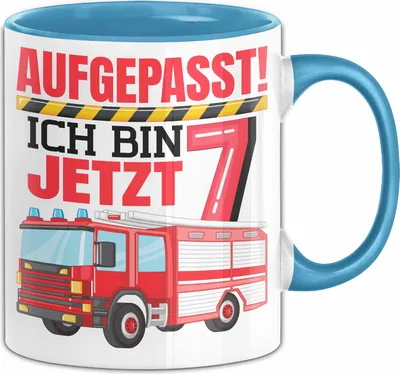 Produktbild von 7. Geburtstag Geschenk Tasse Becher Jungs Feuerwehr Aufgepasst Ich Bin Jetzt 7 (Blau)