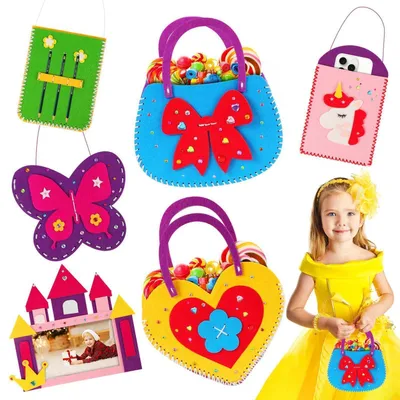 Image de Kit de couture pour enfants, animaux en feutrine, kit de bricolage, à partir de 6 ans, 6 pièces, sacs à main