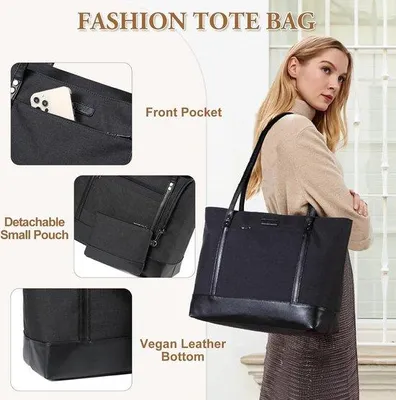 Produktbild von Famanu Handtasche Schultertasche Laptoptasche für Frauen 15,6 Zoll - Leichtes Leder für Arbeit und Schule