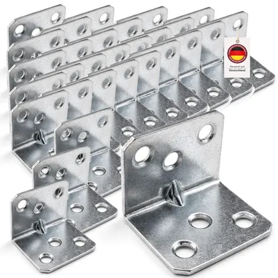 Obrázek produktu pro Sada úhlových spojek HOOZ s drážkou, pozinkované úhelníky a kovové děrované úhelníky 3 cm, pevné montážní úhelníky pro výrobu nábytku, rohové úhelníky pro nábytek a rámy 30×