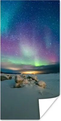 Produktbild von MuchoWow® Poster Nordlichter - Schnee - Farben 60x120 cm - Wandschmuck