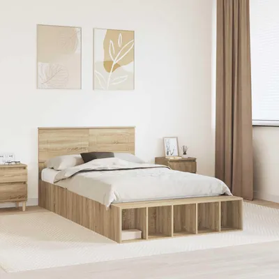 Obrázek produktu pro Maison Exclusive – rám postele s policí Sonoma dub 120 x 190 cm dřevěný materiál