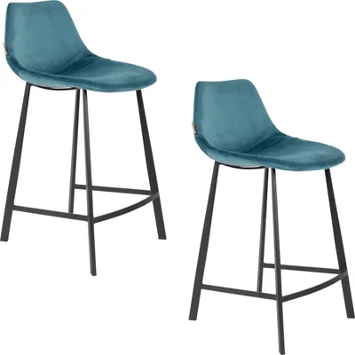 Produktbild von Dutchbone Franky Barhocker mit Rückenlehne 65 cm Blau - 2 er Set