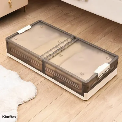 Produktbild von Aufbewahrungsbox flach 82×40×16.5cm mit Rollen, faltbar, beidseitig zu öffnen, stapelbar, geruchsfrei, unter Bett Lagerbox, tragbar, platzsparend,grau