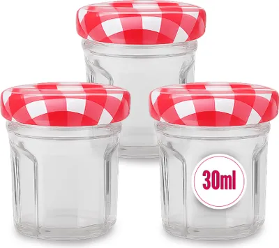 Produktbild von Mini Einmachglas 30 ml mit Schraubdeckel – kleines Glasgefäß für Marmelade, Honig, Gewürze & DIY Geschenke, transparent 3er Pack ( 3 Stück )
