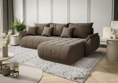 Produktbild von Ecksofa Schlafsofa AKITA Stoff Monolith Braun Ottomane Rechts