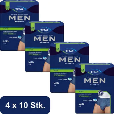 Produktbild von TENA MEN - Active Fit - Pants Plus - Blau L&XL - 4 x 10 Stk.