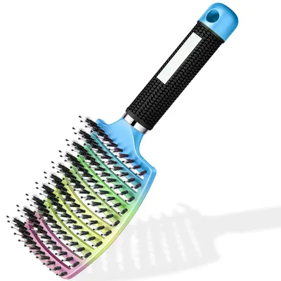 Productafbeelding van Haarborstel, ontklittingsborstel voor alle haartypes, met borstelharen van varkenshaar en nylonpinnen (regenboogkleuren)