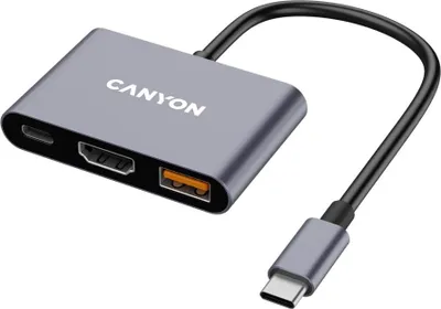 Produktbild von Canyon DS-4, USB Typ-C, HDMI, USB 3.2 Gen 2 (3.1 Gen 2) Type-A, USB 3.2 Gen 2 (3.1 Gen 2) Type-C, 10000 Mbit/s, 3840 x 2160 Pixel, Grau, Aluminium