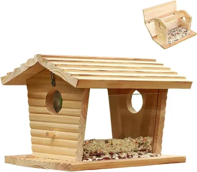 Obrázok produktu pre Kŕmna búďka pre divé vtáky - Drevený krmítko - Kŕmenie vtákov - Odolné voči poveternostným vplyvom - 25,5 x 18,5 x 18,5 cm - Prírodné drevo