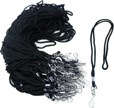 Productafbeelding van 50 zwarte lanyards, identicarthouders voor identicarthulzen, identicarthulzen met karabijnhaak (45 cm, zwart)