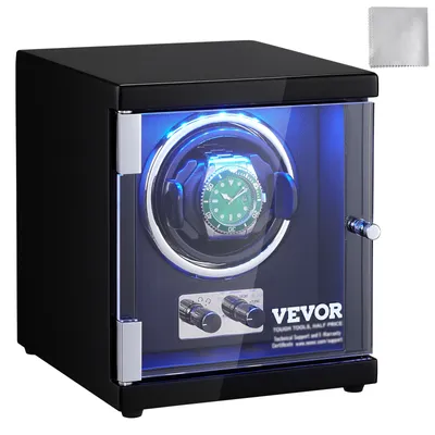 Obrázek produktu pro Automatický natahovač hodinek VEVOR, automatický natahovač hodinek, natahovač hodinek pro automatické hodinky, automatický natahovač hodinek s prostorem pro 1 hodinky, LED osvětlení, nastavitelná délka řemínku 150-207 mm