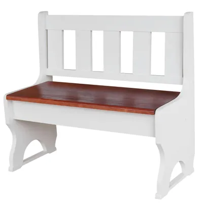 Produktbild von Sitzbank Kiefer Massivholz mit Lehne – für Innenbereich, Flur & Esszimmer, Weiß / Calvados, 75 cm