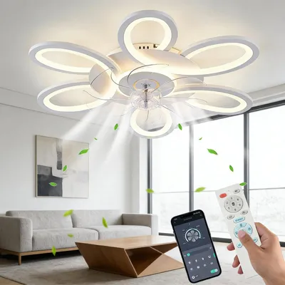 Immagine prodotto di Ventilatore a soffitto intelligente con luce LED - Lampada a soffitto da 63,5 cm - Controllo tramite app e telecomando - Intensità luminosa regolabile in modo continuo - 6 velocità - Motore reversibile - Bianco