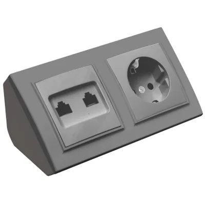 Produktbild von Ecksteckdose Steckdose 2xRJ45 Steckdosenblock 45° Verteilerdose silber.